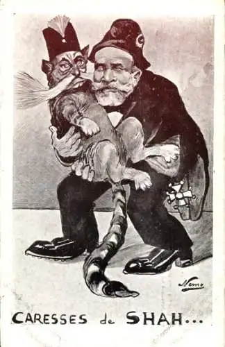 Künstler Ak Karikatur, Caresses de Shah, Emile Loubet