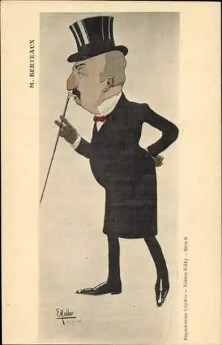 Künstler Ak Muller, E., M. Berteaux, Portrait, Karikatur