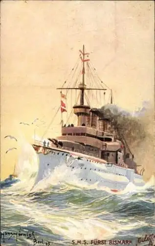 Künstler Ak Hörnick, Hans, Deutsches Kriegsschiff SMS Fürst Bismarck