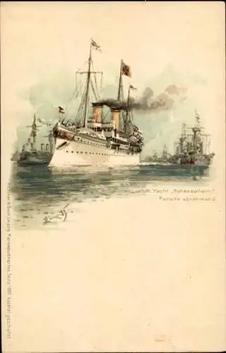 Künstler Litho Bohrdt, Hans, Kaiserliche Yacht SMS Hohenzollern, Parade abnehmend