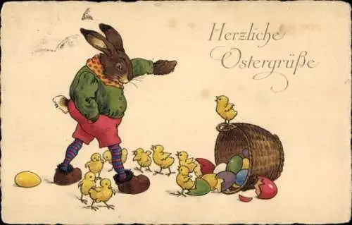 Ak Glückwunsch Ostern, Osterhase, Küken, Zerbrochene Eier