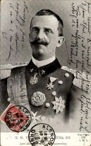 Ak Viktor Emanuel III, König von Italien, Portrait, Uniform, Orden