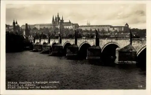 Ak Praha Prag Tschechien, Burg, Karlsbrücke