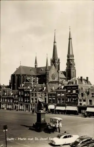 Ak Delft Südholland Niederlande, Markt, St. Jozef Kirche