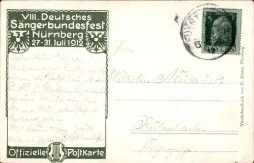 Künstler Wappen Ak Nürnberg in Mittelfranken, 50 Jahrfeier Deutscher Sängerbund 1912