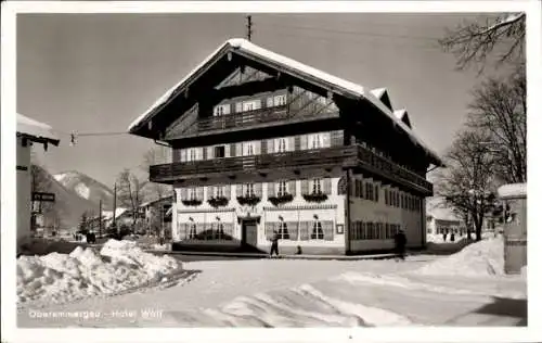 Ak Oberammergau in Oberbayern, Hotel Wolf, Winter