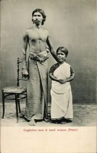 Ak Ceylon Sri Lanka, Singhalese man and Tamil woman, Dwarf