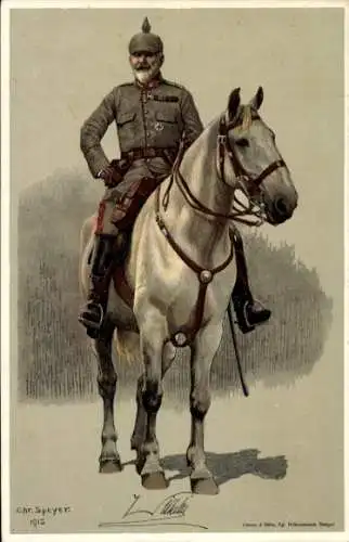 Künstler Litho Speyer, Chr., König Wilhelm II. von Württemberg, Portrait als Feldherr, Pferd