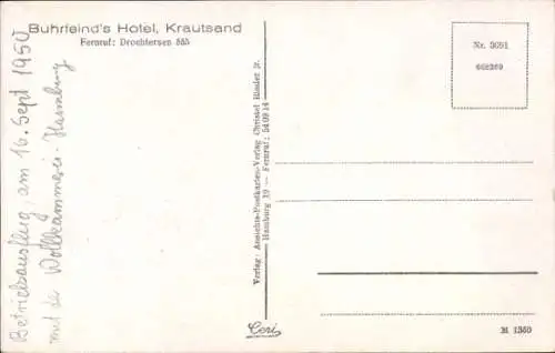 Ak Elbinsel Krautsand Drochtersen im Kreis Stade, Buhrfeind's Hotel