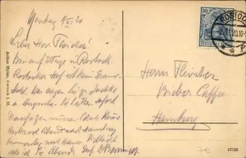 Ak Hansestadt Rostock, Hopfenmarkt, Geschäftshäuser, Automobile Benz