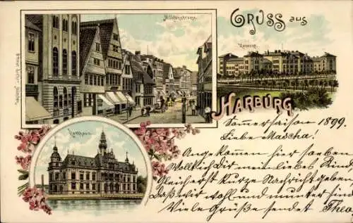 Litho Hamburg Harburg, Mühlenstraße, Rathaus, Kaserne