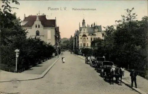 Ak Plauen im Vogtland, Melanchthonstraße, Kutschen