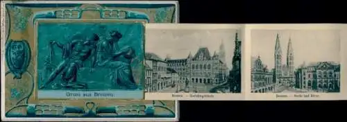 Jugendstil Leporello Ak Bremen, Gerichtsgebäude, Markt, Börse