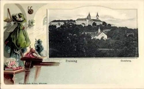 Präge Passepartout Ak Freising in Oberbayern, Domberg, Wanderausrüstung, Rucksack