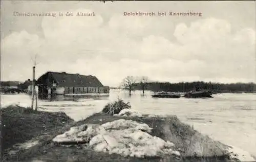 Ak Kannenberg Iden in der Altmark, Überschwemmung nach Deichbruch, Hochwasser