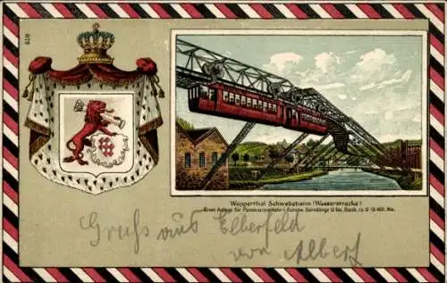 Wappen Passepartout Litho Wuppertal, Schwebebahn, Wasserstrecke