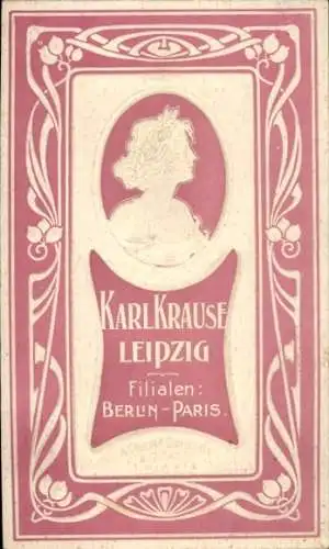 Jugendstil Präge Ak Frauenbildnis, Reklame Karl Krause Leipzig, Filialen Berlin, Paris