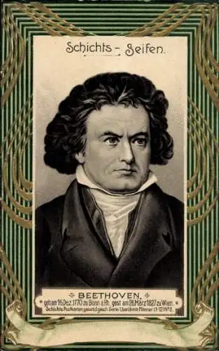 Präge Passepartout Litho Ludwig van Beethoven, Deutscher Komponist, Wiener Klassik, Schichts Seifen