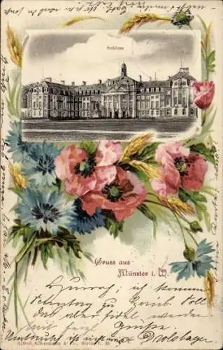 Passepartout Ak Münster in Westfalen, Schloss, Mohn, Kornblumen