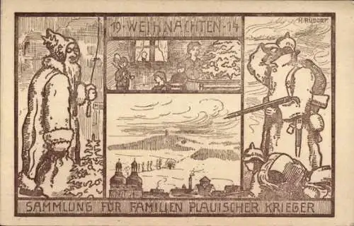 Künstler Ak Rüdorf, H., Plauen Vogtland, Weihnachten 1914, Sammlung für Familien Plauischer Krieger