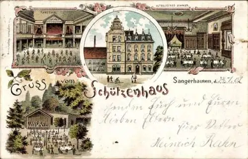 Litho Sangerhausen am Südharz, Schützenhaus, Saal, Garten