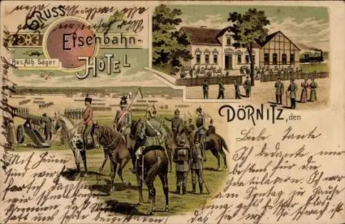 Litho Dörnitz Möckern im Jerichower Land, Eisenbahn-Hotel, Truppenübungsplatz, Manöver