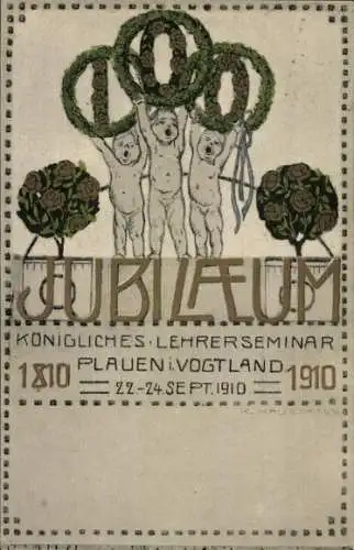 Studentika Ak Plauen im Vogtland, Königliches Lehrerseminar, Jubiläum 1810-1910