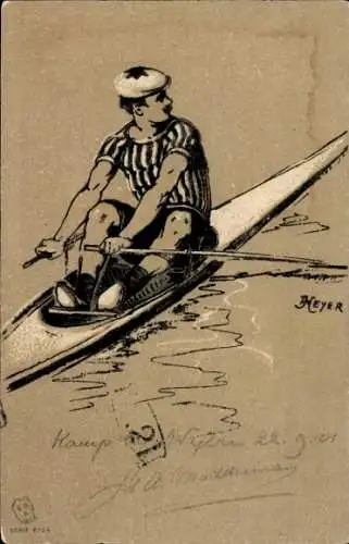 Künstler Ak Heyer, Mann im Ruderboot