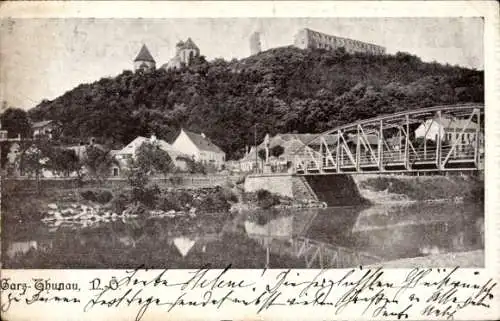 Ak Gars am Kamp in Niederösterreich, Gesamtansicht, Brücke