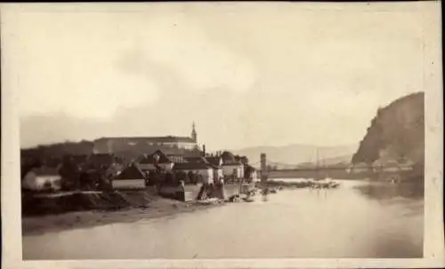 CdV Děčín Tetschen Bodenbach Elbe Reg. Aussig, Flusspartie, Stadtansicht um 1870