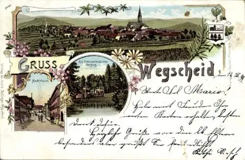 Litho Wegscheid in Niederbayern, Panorama, Marktstraße, Finanzwache Kaserne Hangung