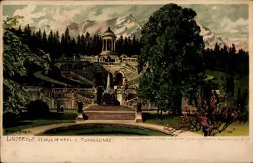 Künstler Litho Diemer, Zeno, Ettal Oberbayern, Schloss Linderhof, Venustempel, Königslinde, Zieher