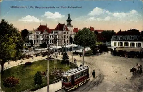 Ak Mulhouse Mülhausen Elsass Haut Rhin, Hauptpostgebäude, Rhein-Rhone-Kanal