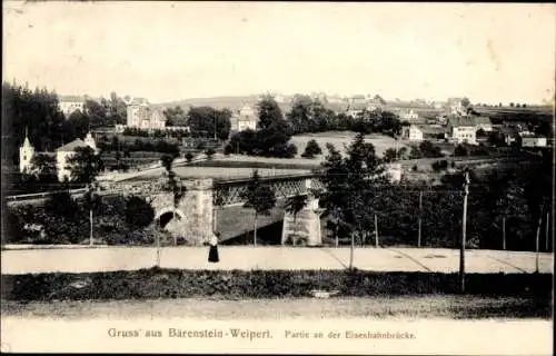 Ak Bärenstein Weipert im Erzgebirge, Eisenbahnbrücke