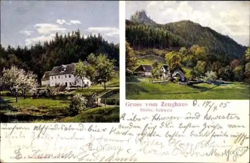 Ak Sebnitz Sächs. Schweiz, Forsthaus Zeughaus, Fließ