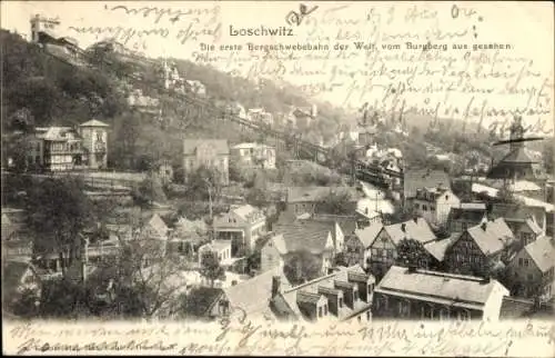 Ak Dresden Loschwitz, Bergschwebebahn vom Burgberg aus gesehen