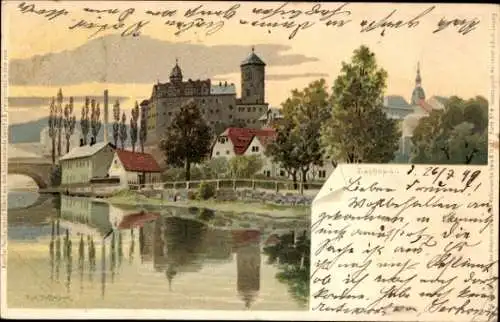 Künstler Litho Hoffmann, R., Zschopau im Erzgebirge Sachsen, Ortspartie