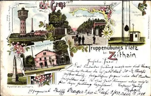 Litho Zeithain in Sachsen, Wasserwerk, Korbsignal, Casino, Truppenübungsplatz, Wasserturm