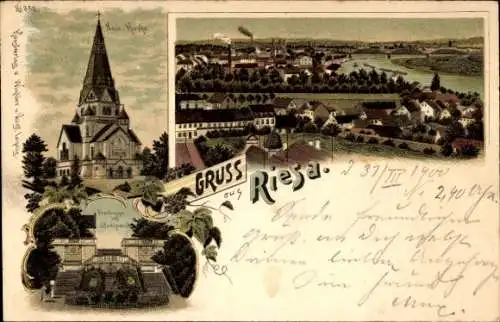 Litho Riesa an der Elbe Sachsen, Kirche, Stadtpark, Panorama