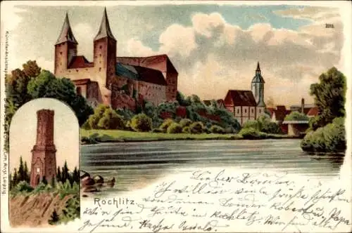 Litho Rochlitz an der Mulde, Schloss, Kirche, Turm