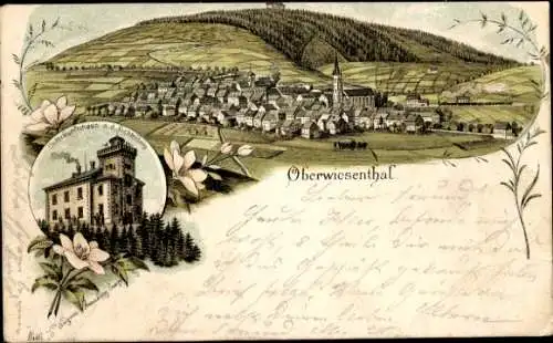 Litho Oberwiesenthal im Erzgebirge, Panorama, Unterkunftshaus a. d. Fichtelberg