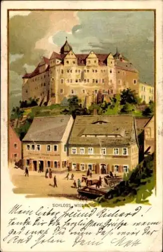 Litho Zschopau im Erzgebirge Sachsen, Schloss Wildeck, Restaurant Ed. Melzer