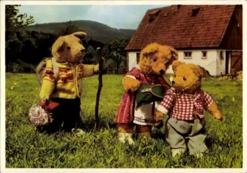 Ak Teddybären auf Wanderschaft, Teddys