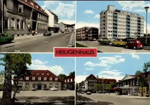 Ak Heiligenhaus in Nordrhein Westfalen, Teilansichten, Post, Ehmannshof, Parkhaus, Rathaus