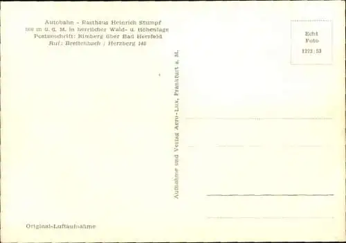 Ak Breitenbach am Herzberg, Rimberg, Autobahn-Rasthaus Heinrich Stumpf, Luftbild