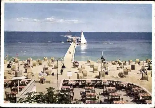 Ak Ostseebad Timmendorfer Strand, Kurhotel Denker, Strandhalle, Landungsbrücke, Terrasse