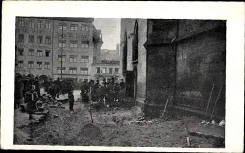 Ak Nürnberg in Mittelfranken, Hochwasser, 05.02.1909, Zerstörung an der Frauenkirche