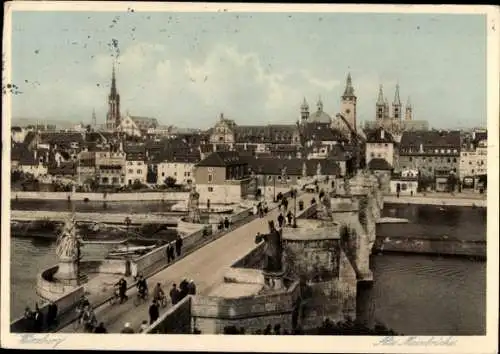 Ak Würzburg am Main Unterfranken, Alte Mainbrücke, Teilansicht