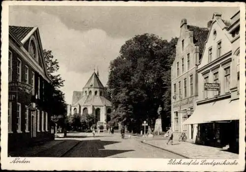 Ak Norden Ostfriesland, Blick auf Lindgerikirche, August Folkers Papierhandlung, Teehaus Jerusalem