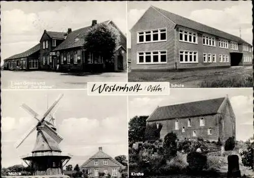 Ak Westerhof Rosengarten Niedersachsen, Mühle, Schule, Kirche, Eisen Garen Gasthof zur Sonne